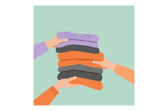 Hands Exchanging Folded Warm Clothes Flat Vector Illustratio Product Image 1