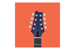 Guitar headstock close-up with tuning pegs on orange backgro Product Image 1