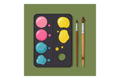 Watercolor Paint Palette with Pink Yellow Blue Colors and Tw Product Image 1