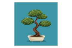 Bonsai tree in ceramic pot with lush green leaves on blue ba Product Image 1