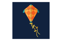 Orange diamond patterned kite with blue accents and yellow t Product Image 1