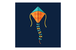 Colorful diamond-patterned kite with tail on dark background Product Image 1
