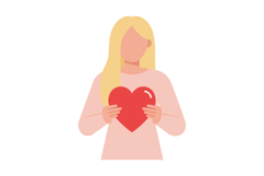 Woman holding red heart symbol of love and care in simple fl Product Image 1