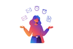 Woman Multitasking with Emails Clocks and Documents Vector I Product Image 1