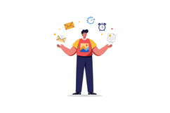 Man multitasking with emails clock and documents vector illu Product Image 1