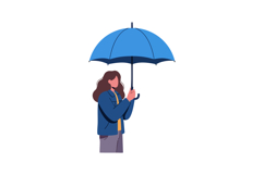 Woman holding blue umbrella in rainy weather vector illustra Product Image 1