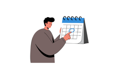 Man Marking Date on Desktop Calendar Illustration with Blue Product Image 1