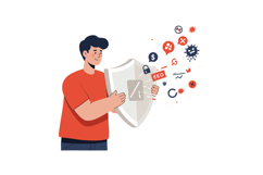 Man Holding Shield Protecting Against Cyber Threats and Onli Product Image 1