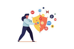 Woman holding shield protecting against viruses spam and cyb Product Image 1