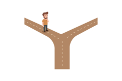 Man standing thinking at forked road decision crossroads vec Product Image 1