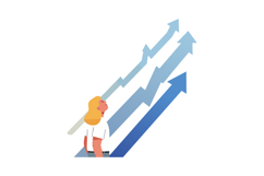 Woman Looking at Rising Blue Arrows Symbolizing Growth and S Product Image 1