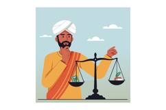 Man in turban and traditional clothes considering balance sc Product Image 1