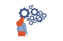Woman with red hair thinking about blue mechanical gears vec Product Image 1