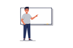 Young man pointing at whiteboard in casual outfit vector ill Product Image 1