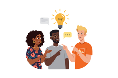 Diverse Group Discussing Ideas with Light Bulb Concept for T Product Image 1