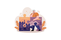 Man holding large purple and orange puzzle pieces solving ab Product Image 1