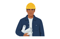 Construction worker holding blueprints wearing yellow hard h Product Image 1