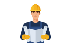 Construction worker holding blueprints wearing yellow hard h Product Image 1