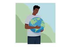 Young man holding globe environmental awareness illustration Product Image 1