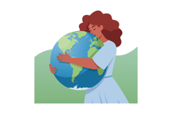 Woman hugging globe earth illustration showing environmental Product Image 1