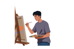 Young man painting on canvas with palette and brush creative Product Image 1
