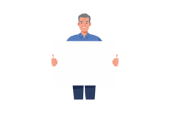 Smiling middle aged man holding blank white sign vector illu Product Image 1