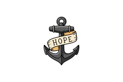 Black metal anchor with beige ribbon displaying hope text fl Product Image 1