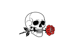 Human skull holding red rose in mouth minimal flat design bl Product Image 1