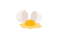 Cracked egg with bright yellow yolk and white shell in clean Product Image 1