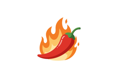 Red chili pepper with green stem and bright orange flames fl Product Image 1