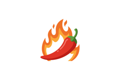 Red chili pepper with green stem surrounded by orange flames Product Image 1