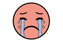 Sad crying face with large tears and furrowed brows in flat Product Image 1