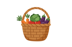 Fresh vegetables basket with carrots cabbage tomatoes and eg Product Image 1