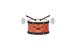 Animated smiling red drum with black sticks striking flat ca Product Image 1