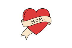 Red heart with cream banner reading mom in simple hand-drawn Product Image 1
