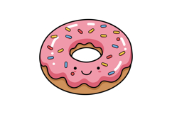 Cute smiling donut with pink frosting and colorful sprinkles Product Image 1