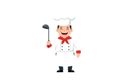 Smiling male chef in white uniform with red scarf holding la Product Image 1