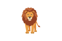 Male lion with thick brown mane standing front view flat des Product Image 1