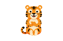 Cute cartoon tiger sitting with folded arms flat style anima Product Image 1