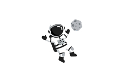 Cartoon astronaut playing with floating moon in minimal blac Product Image 1