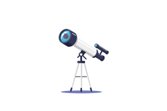 White and black telescope on tripod with blue lens in flat d Product Image 1