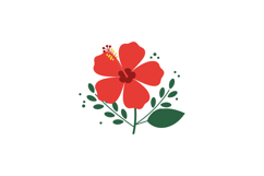 Red hibiscus flower with green leaves and buds flat minimal Product Image 1
