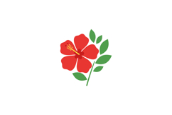 Red hibiscus flower with green leaves flat minimal design br Product Image 1