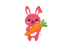 Cute pink bunny holding large orange carrot with green leave Product Image 1