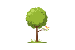 Green leafy tree with brown trunk and small bird perched on Product Image 1