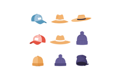 Collection of various hat styles in flat design including ca Product Image 1