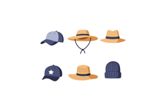 Collection of six assorted hats including caps and straw hat Product Image 1