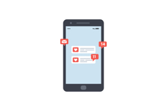 Smartphone with notification icons showing messages and like Product Image 1
