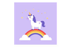 Cute white unicorn with purple mane standing on rainbow with Product Image 1
