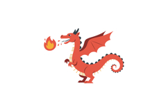 Red cartoon dragon breathing fire with wings spread in playf Product Image 1